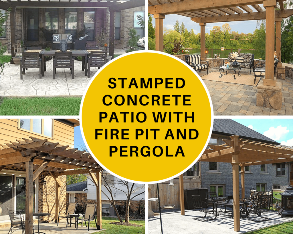 Stamped concrete patio with pergola: